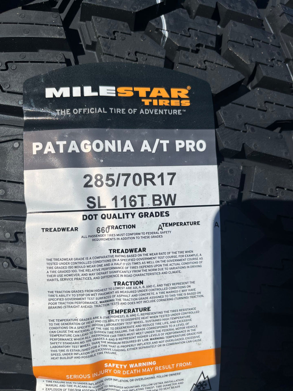 Milestar Patagonia A/T Pro 285-70-17 NEW Set of 4
