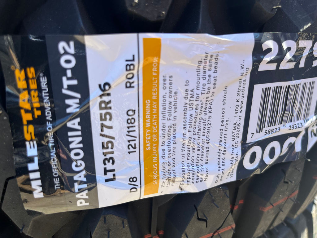 Milestar Patagonia MT02 315-75-16 NEW Set of 4